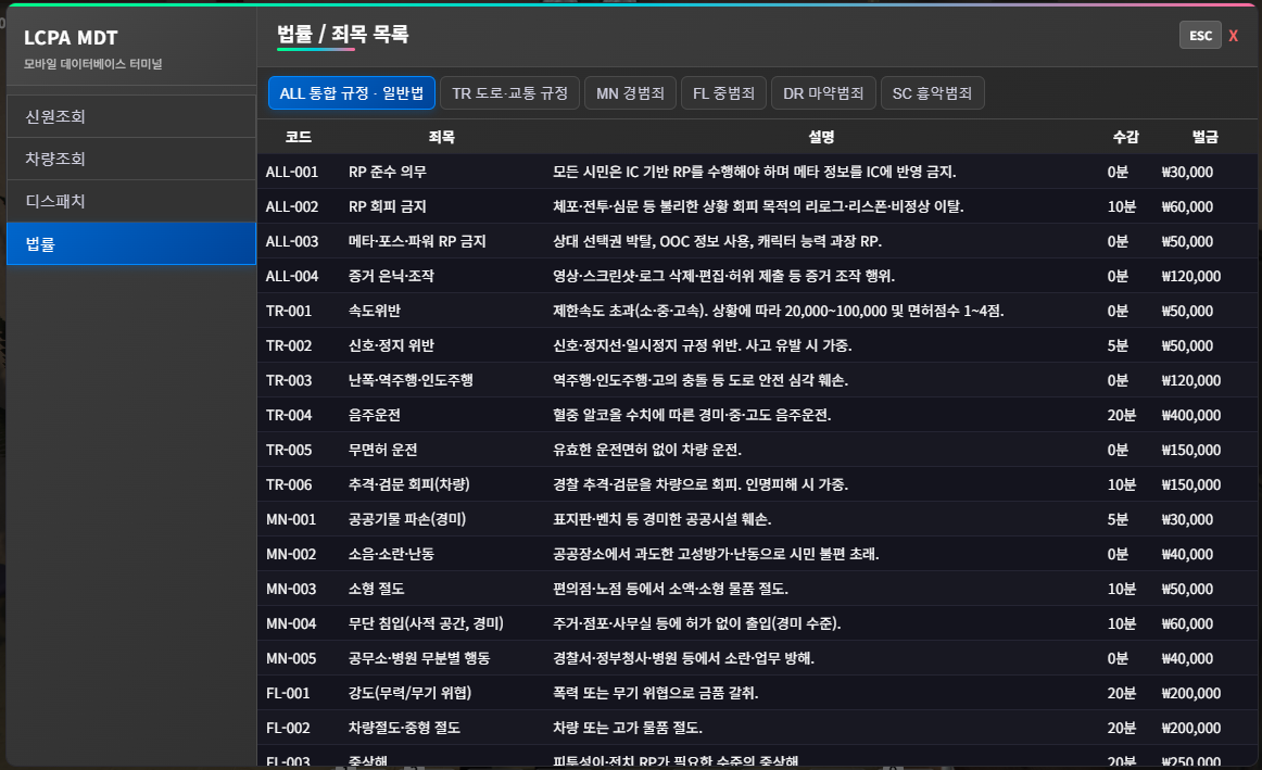 MDT 법률 열람 화면